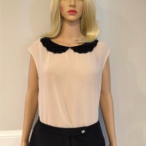 Urban Outfitters Matty M Cream Blouse with Black Beaded Collar